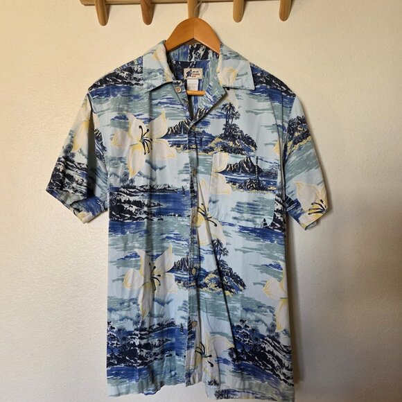 Vintage Cherokee Waikiki Wear Hawaiian Aloha Shirt Men’s Small Blue Floral - Picture 2 of 11